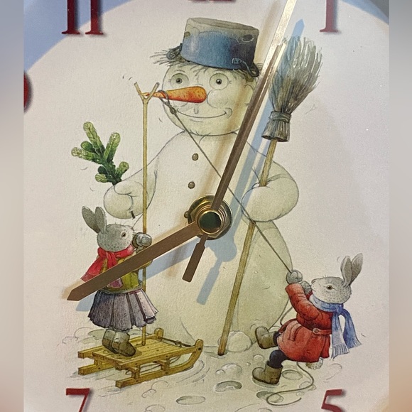 Feldstein Christmas Carol Round Wall Clock 8.5" Snowman - Plays 12 Carols - Picture 3 of 8